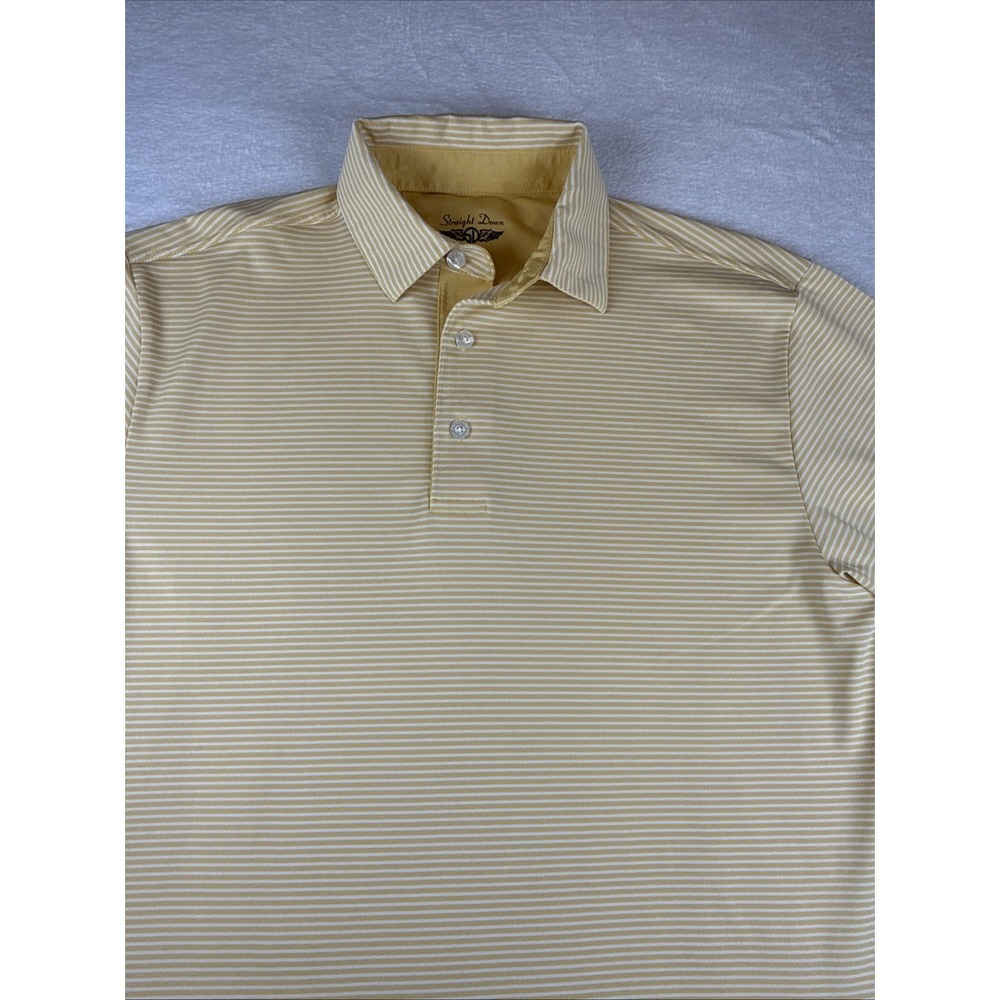 Straight Down Mens Medium Golf Polo Shirt Striped Athletic Stretch Casual Yellow